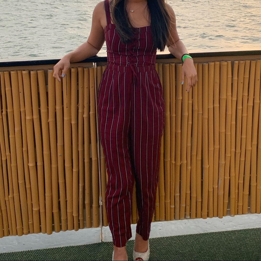 Burgundy Striped Jumpsuit